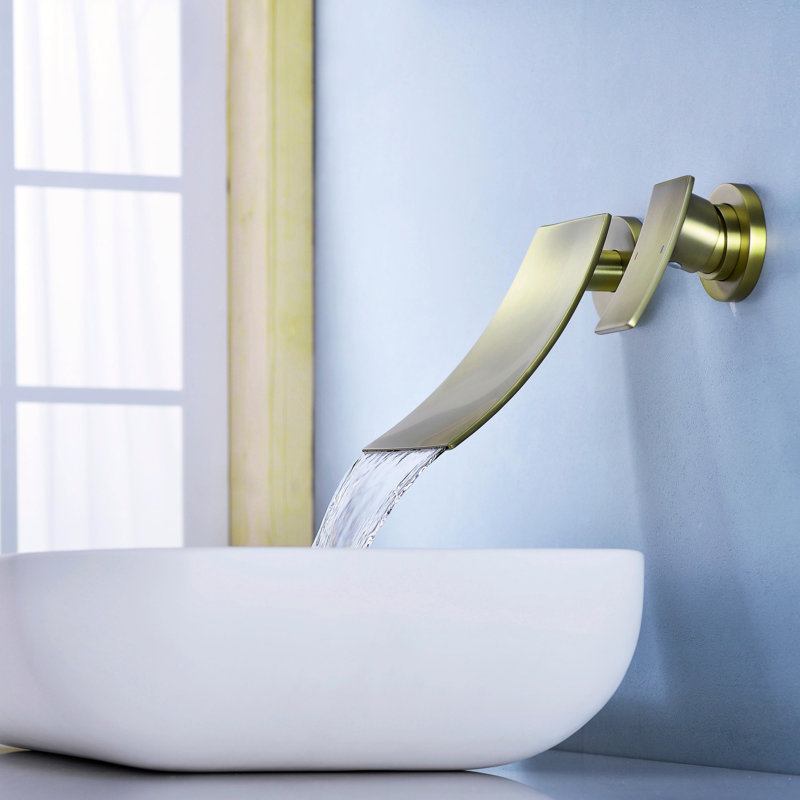 Wall-mounted widespread bathroom faucet with single handle design for bathroom sinks and bathtubs, Gold