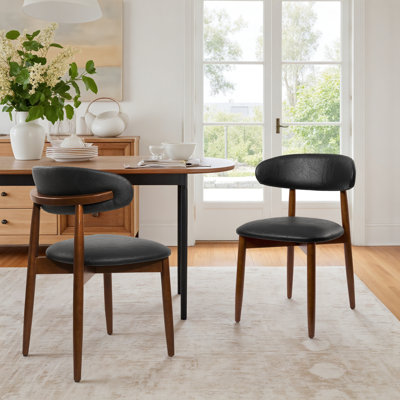 Faux Leather Dining Chairs with Solid Wood Leg (Set Of 2)