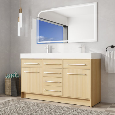 Meuble-lavabo double autoportant 60 po avec plateau en résine 60 po