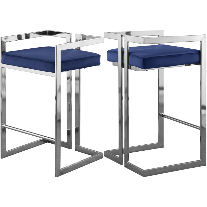 Tabouret de comptoir 27 po Isam, Chrome, Velours marine