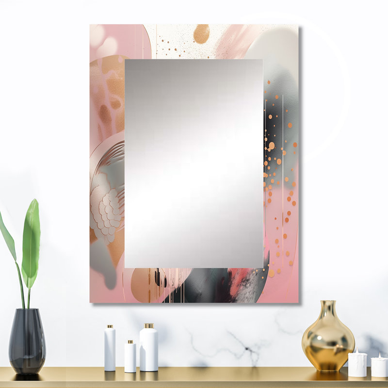 Pink Rosegold Stripes Complexity V - Transitional Shapes Decorative Wall Mirror, Modern Large Mirror, Printed Metal Art