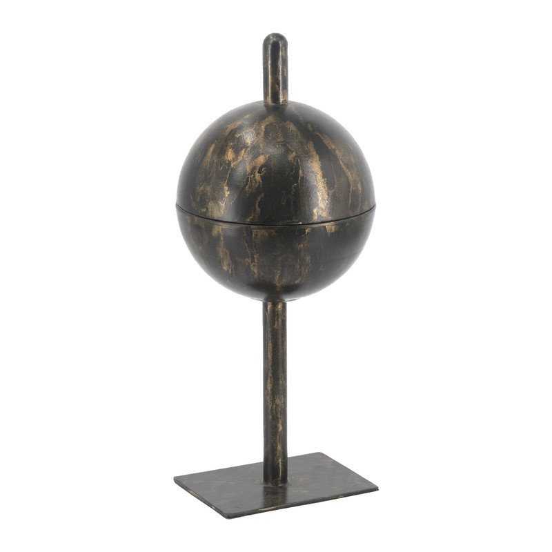 Black Gold Iron Orb Pedestal Tray, 19" Decorative Sculpture for Home