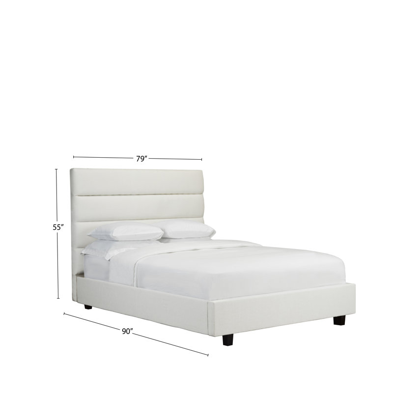 Lit plateforme tapissier capitonné Straughter, Très grand, Cuir - Blanc