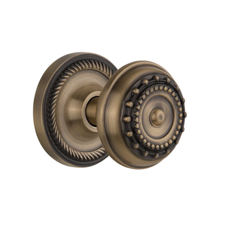 Rope Rosette with Meadows Door Knob, Antique Brass, 2-3/4”