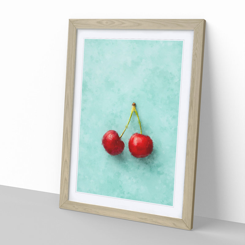 Two Cherries - Framed Print, 36cm H x 27cm W x 2cm D, Oak Framed