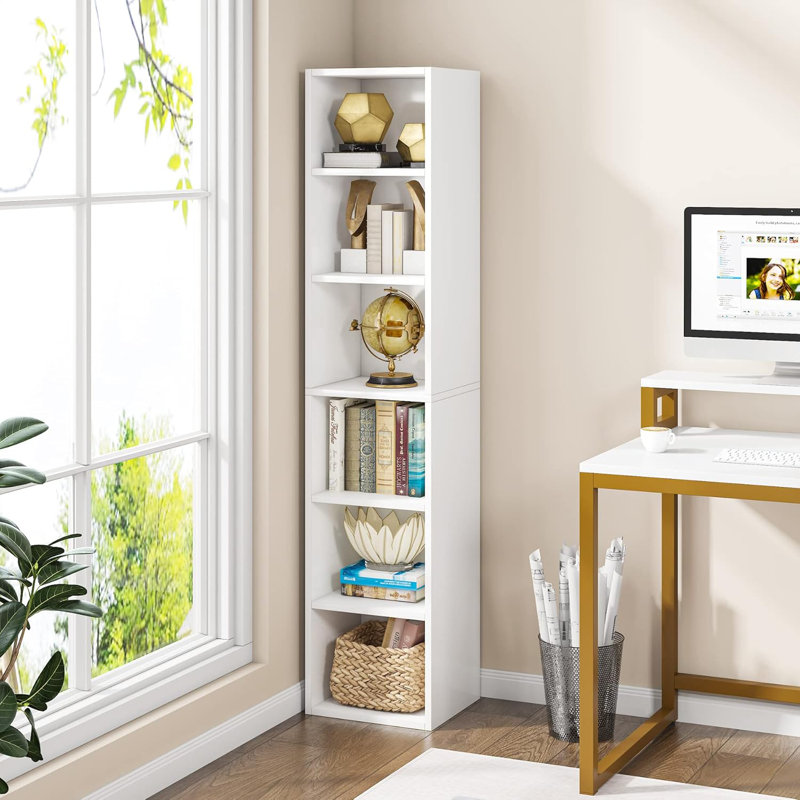 70.9-Inch Tall Narrow Corner Bookcase, 6-Tier Cube Display Shelf For Small Spaces, White Storage Organizer With Durable Construction