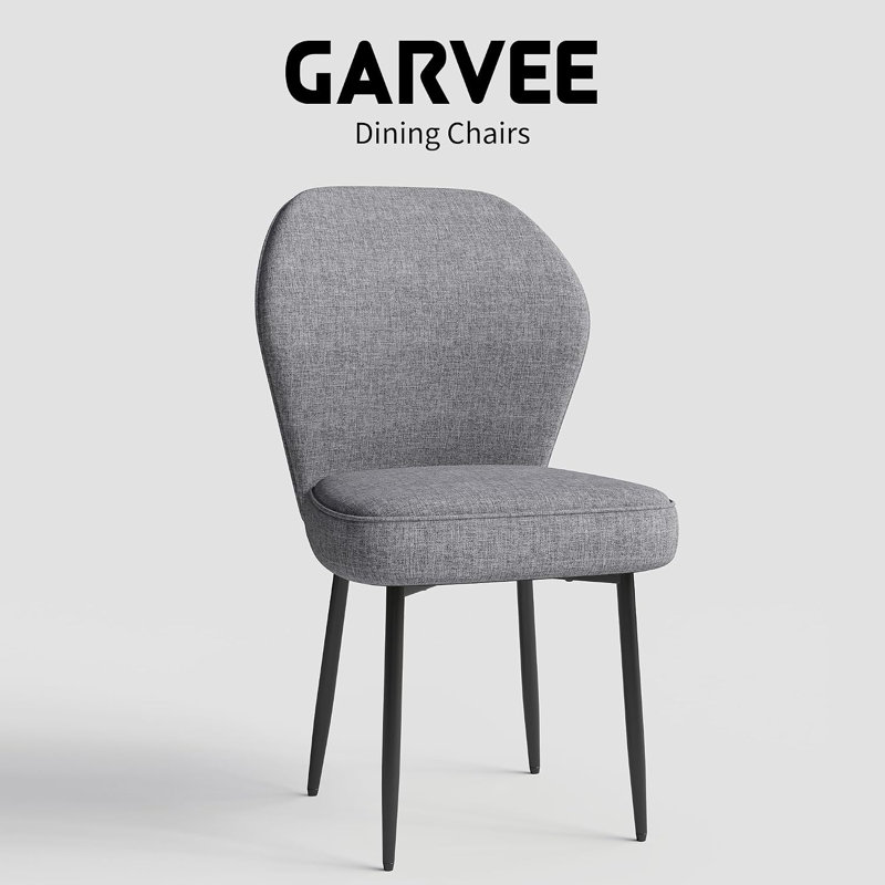 Ensemble de 2 chaises de salle à manger en lin, chaises de cuisine modernes recouvertes de tissu avec pieds en métal, grises
