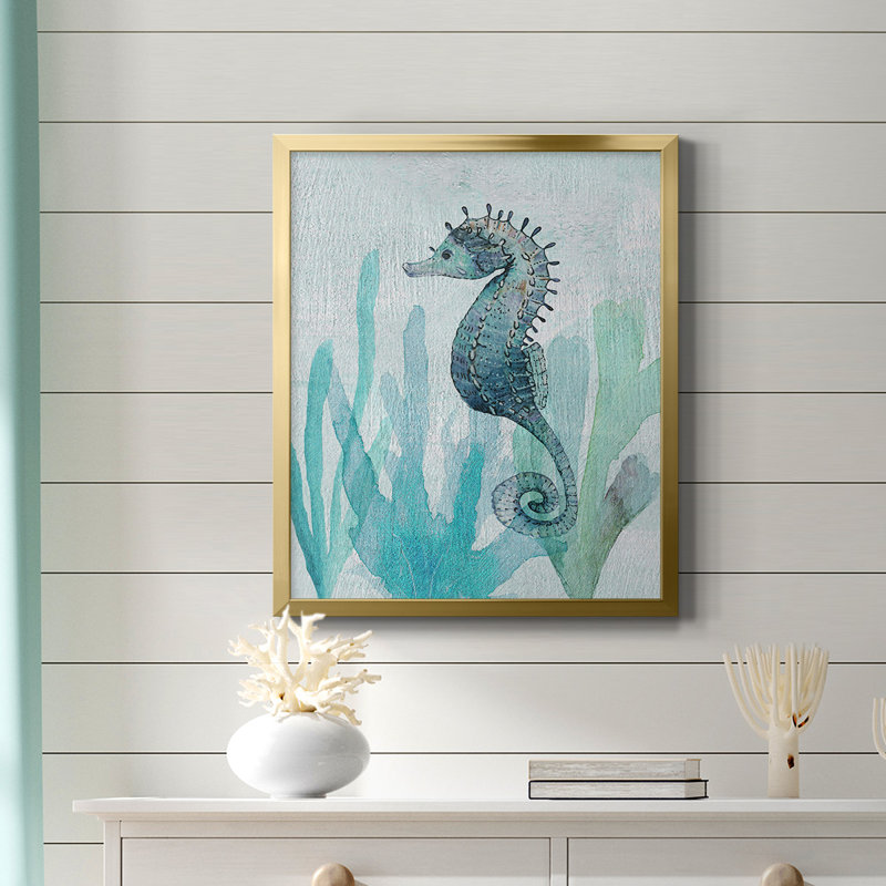Toile encadrée de qualité supérieure Seahorse II - prête à être accrochée, Or, H 24 po x l 20 po