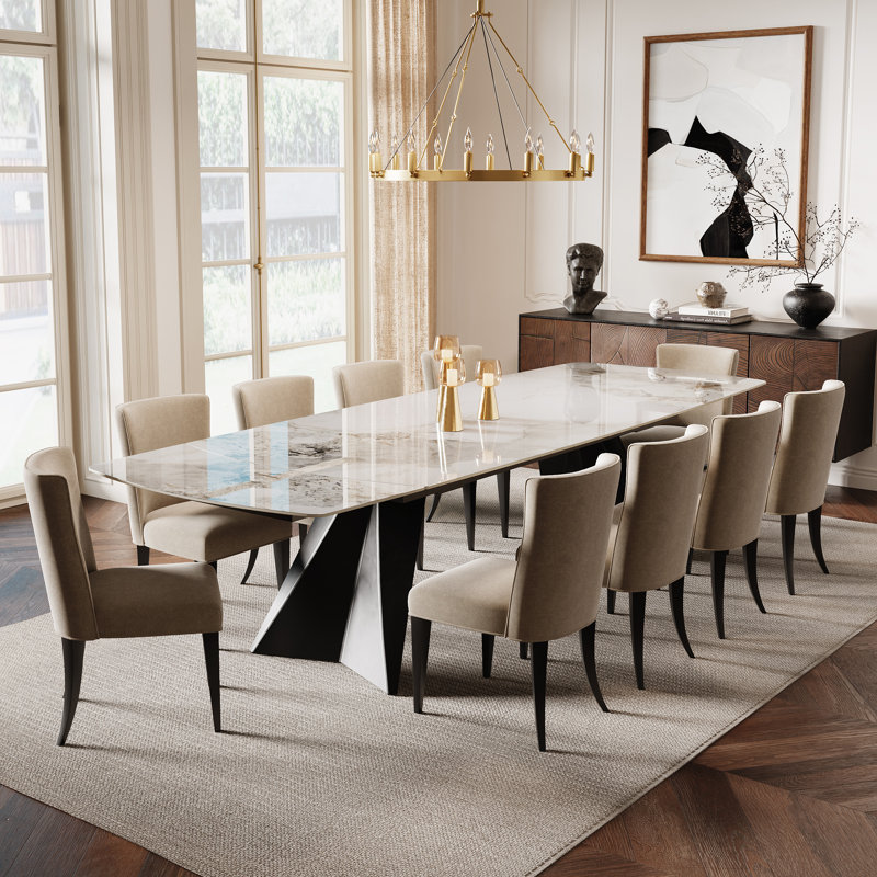 Moiser 78.8" to 110.2" Extendable Dining Table For 10-12 with Sintered Stone Top, Glossy Chanel