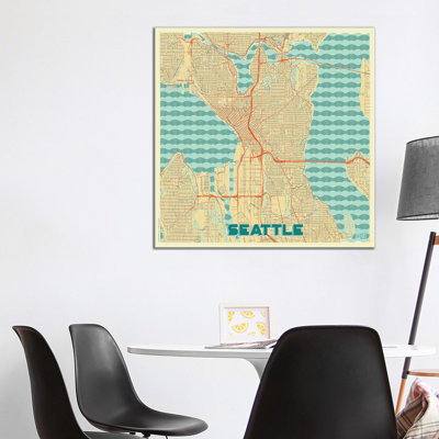 Seattle Retro Urban Blueprint Map by Hubert Roguski - Wrapped Canvas Print