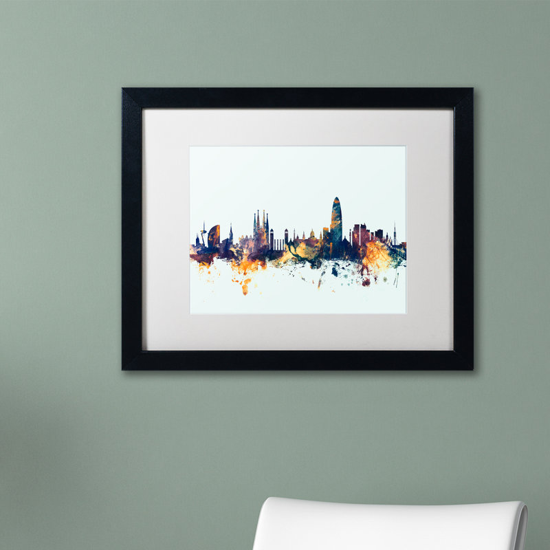 « barcelone espagne horizon blue », impression encadrée, H 11 po x l 14 po x P 0,5 po