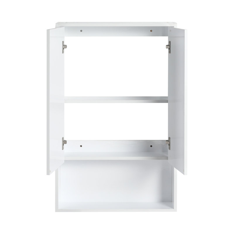 Armoire murale de salle de bain 24 po, portes à fermeture en douceur, fixation flottante, blanc brillant