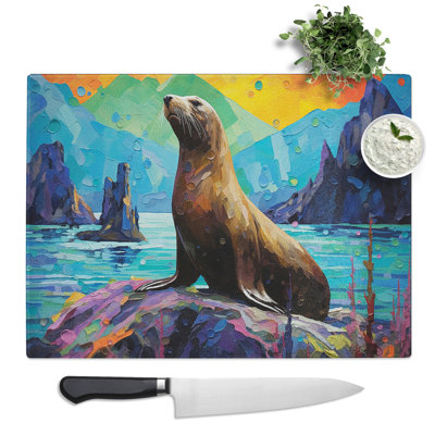 Sea Lion Palette Knife No.2  Glass Chopping Board