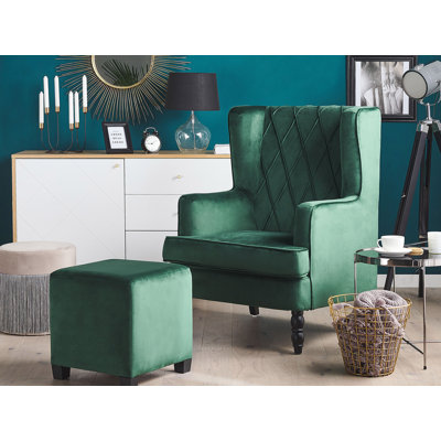 Richburg Upholstered Wingback Chair With Footstool