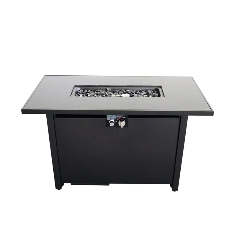 Table de foyer d'extérieur en acier de 25 po H x 42 po avec couvercle - foyer confortable pour terrasse et couvercle de terrasse, construction, dessus en acier inoxydable, pierres de lave, accès aux portes latérales, allumage du panneau de commande, housse de protection,
