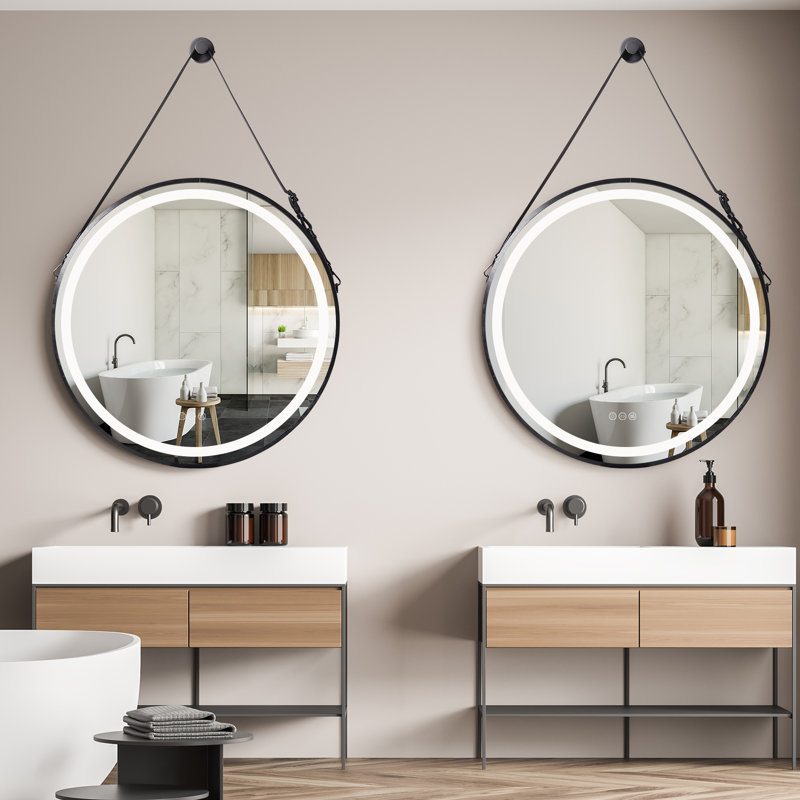 Miroir mural Aileena, Noir, 31,5 po x 31,5 po