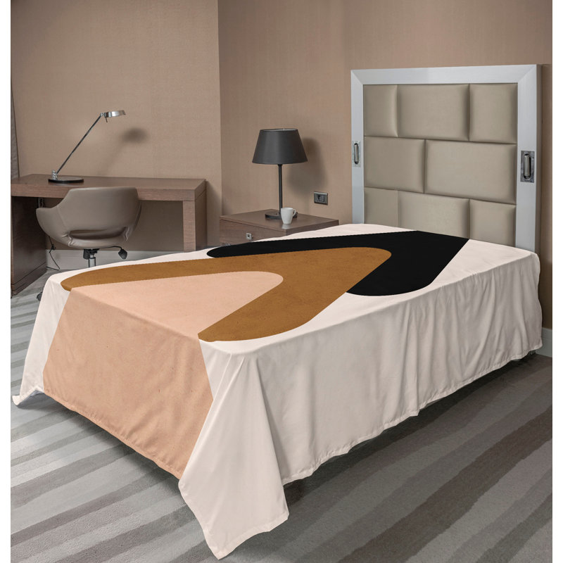 Drap plat moderne de style bohème Ambesonne, Drap plat pour lit simple TG, Pêche / gris anthracite / motif abstrait blanc