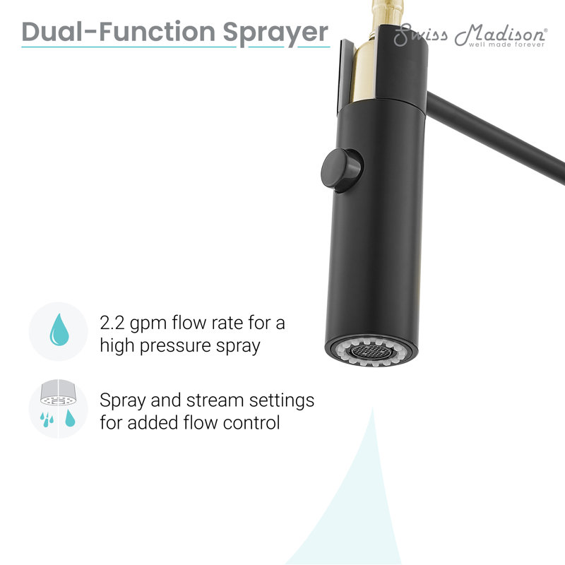 Chalet Single Handle, Pull-Down Kitchen Faucet, Brushed Gold/Black