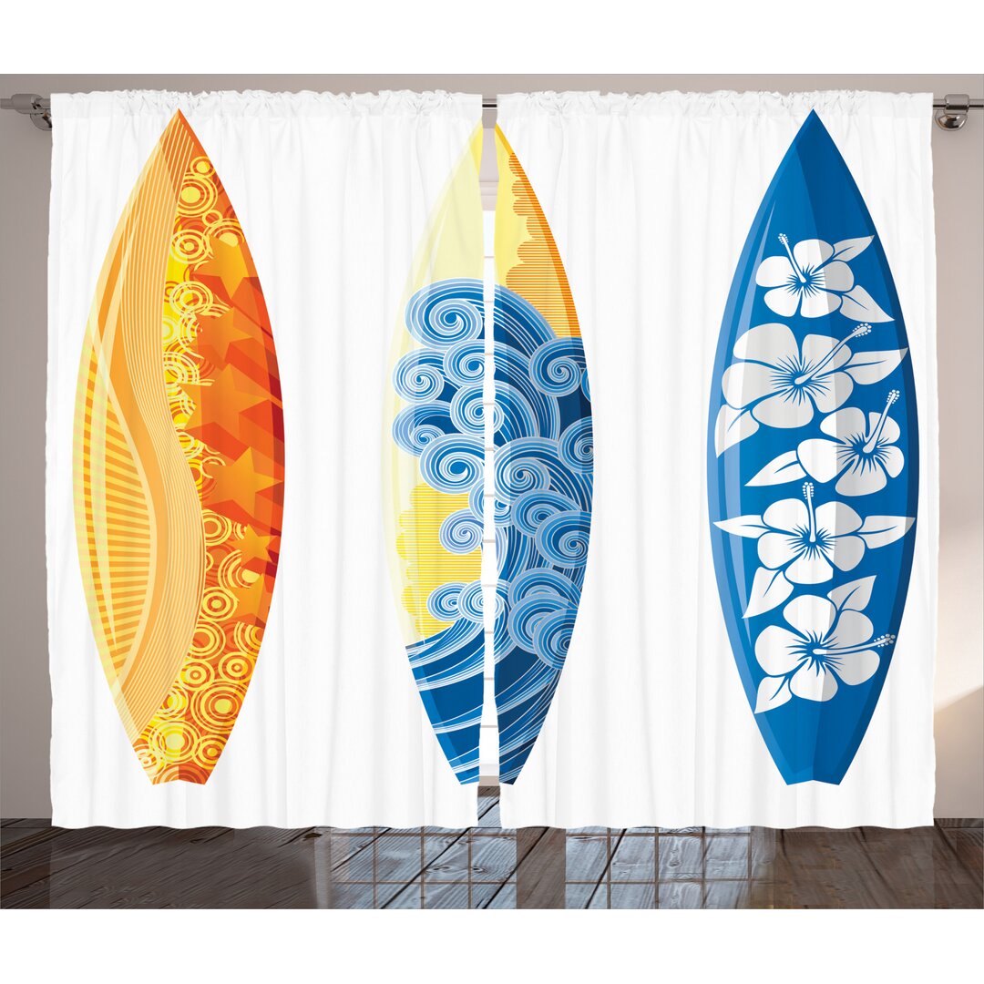 Rustikaler Vorhang, Surf Fun Wassersport, Sommer, Blau Orange Gelb