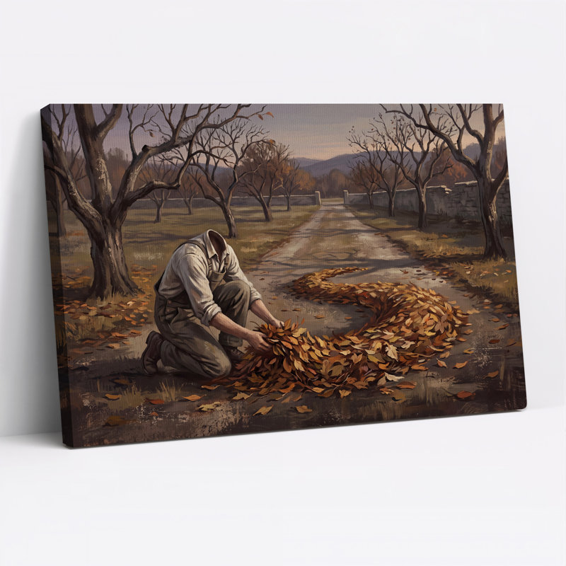 «Headless man Arranging Autumn Leaves», art mural sur toile, H 32 po x l 48 po