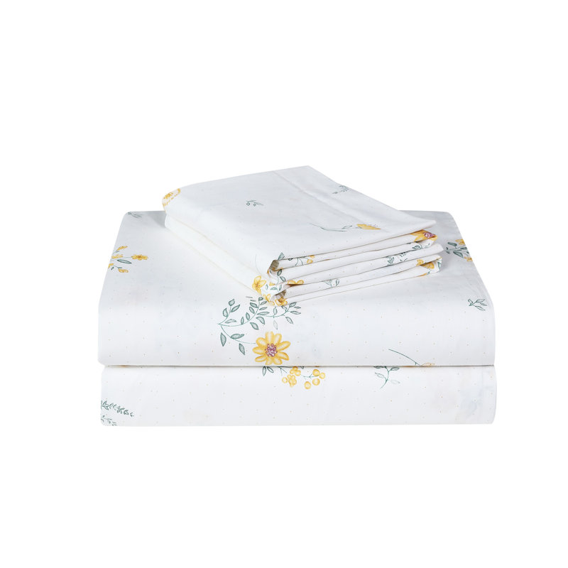 Ensemble de draps 100% coton avec taies d'oreiller Leila, Ensemble de draps pour grand lit avec 2 taies d'or