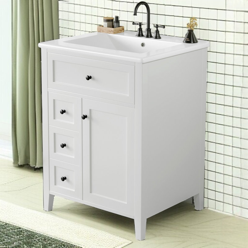 24" Single Bathroom Vanity Set, Black, White