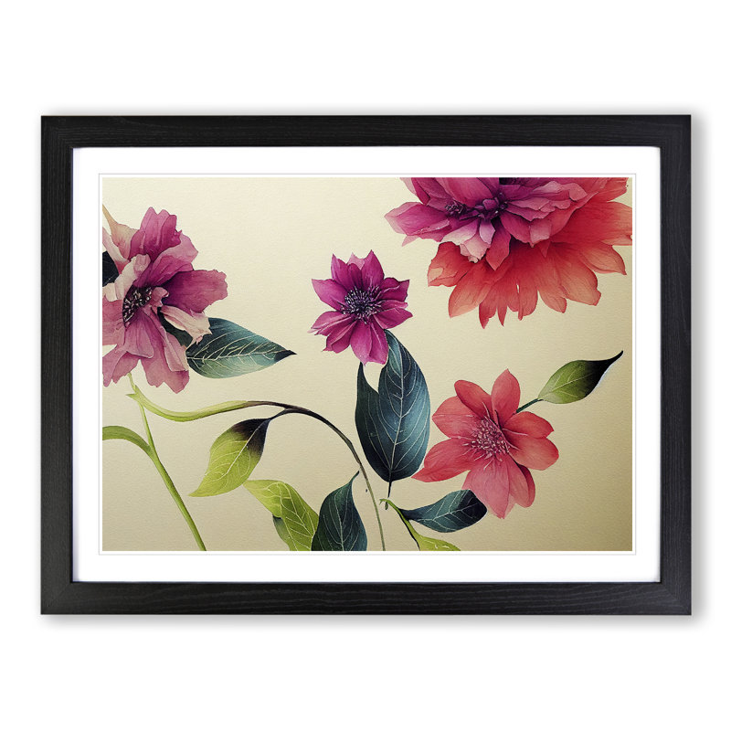 Excellent Watercolour Flowers - Picture Frame Painting, Black, 25cm H x 34cm W x 2cm D