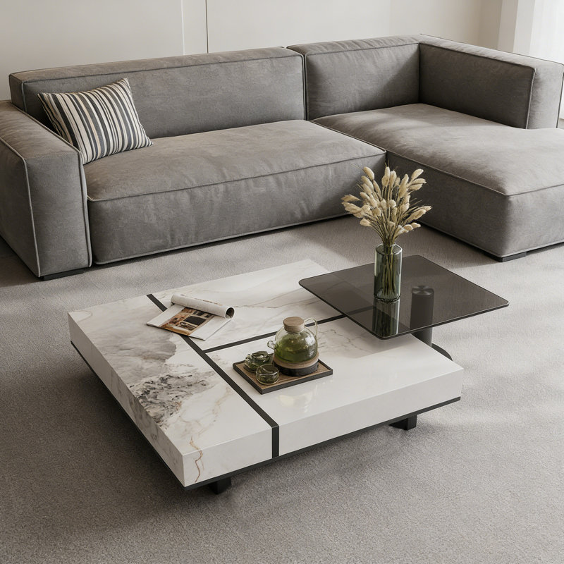 Ensemble de tables basses Simplicity Home, H 11,81 po x L 43,3 po x l 43,3 po, Blanc / noir / gris