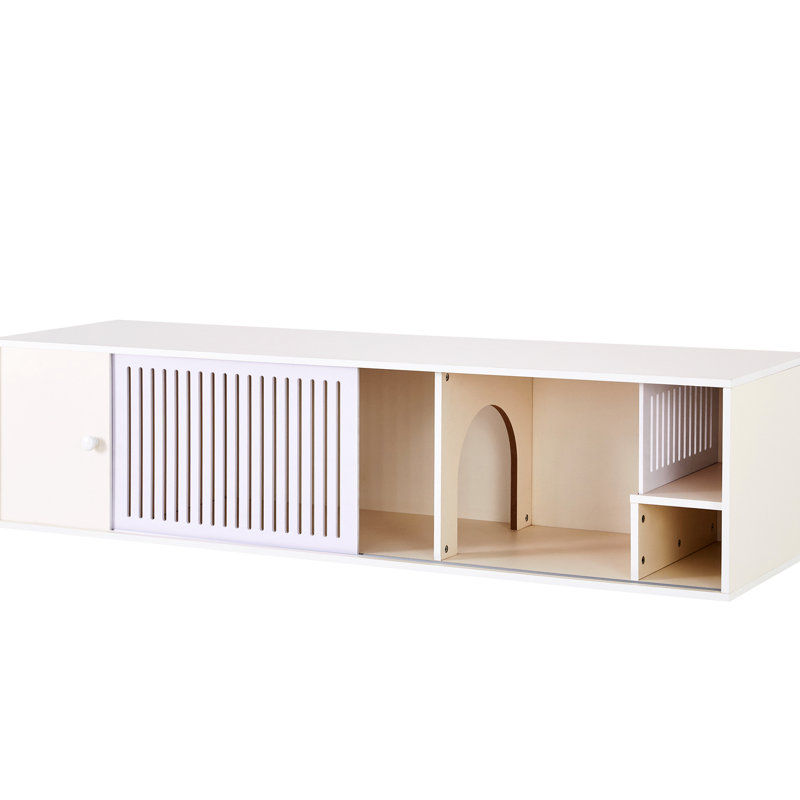 Support pour chat en blanc crème doux avec rangement spacieux et porte coulissante rapidement amovible et efficace pour chat