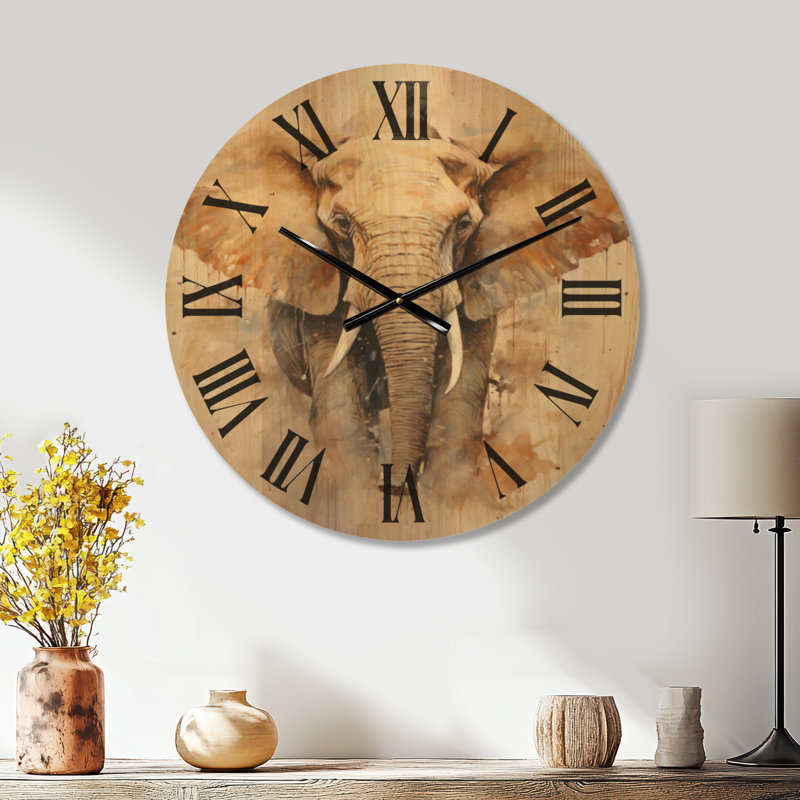 Grande horloge murale en bois à imprimé animal - Gentle Elephant Giants, Medium