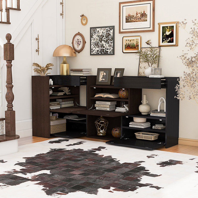 Set Of 2, 32.5''-58.8'' Extendable & Rotating Cabinet With 1 Drawer, 90-Degree Corner Cabinet, Living Room Cabinet