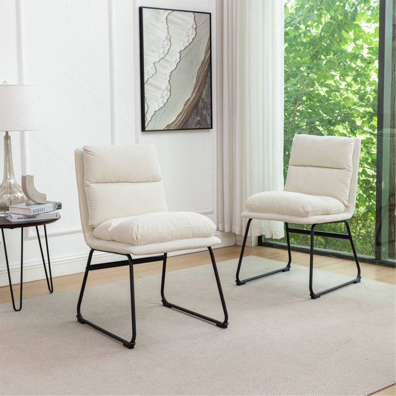 Chaises de salle à manger contemporaines rembourrées, ensemble de 2, Blanc vanille