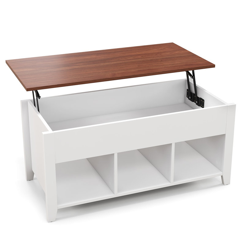 Hommoo Adjustable Height Coffee Table with Hidden Storage Compartment, Walnut & White, Walnut / Walnut & White