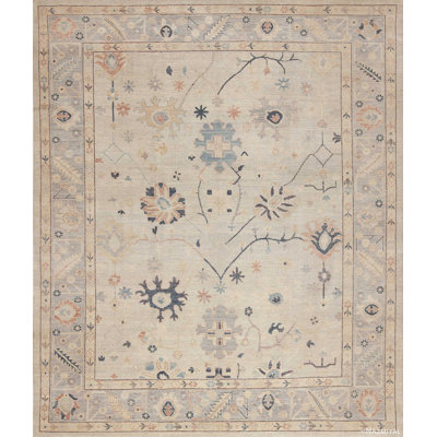 Tapis turc Oushak moderne de couleur neutre à motif neutre de conception unique