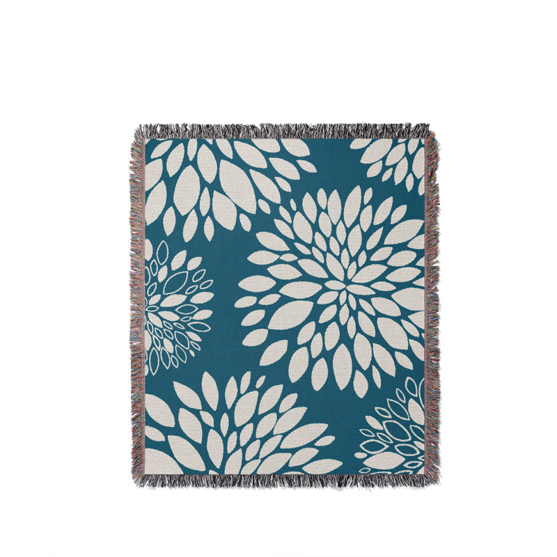 Jeté floral en coton, 50 x 70, Turquoise