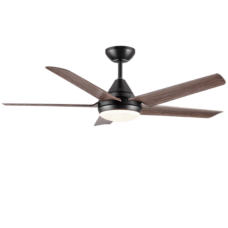 Modern 48''/56'' 5-Blade LED Standard Indoor Ceiling Fan with Remote Control and Light Kit Included, Black with Brown Blades