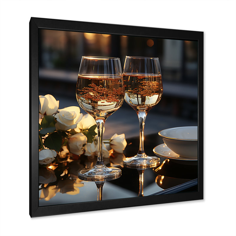 Toile réfléchissante I - vin et champagne, impressions sur toile, Cadre simple noir, H 36 po x l 36 po x P 1,5 po