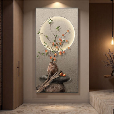 Chinese Retro Style Persimmon-Themed "Good Luck" Crystal Porcelain Wall Decor