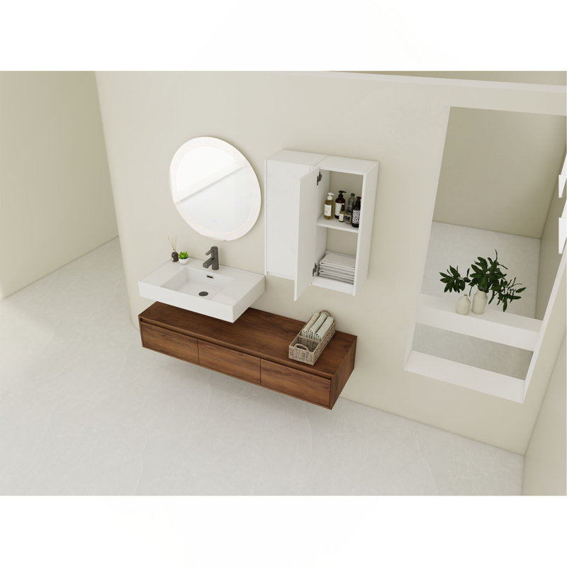 Meuble-lavabo mural spacieux et élégant avec lavabo en résine durable et nombreuses options de rangement