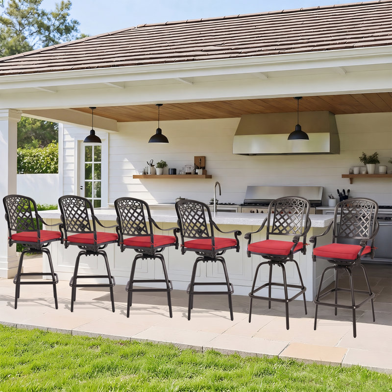 Ensemble de 6 tabourets de bar pivotants pour l'extérieur, 6, Rouge
