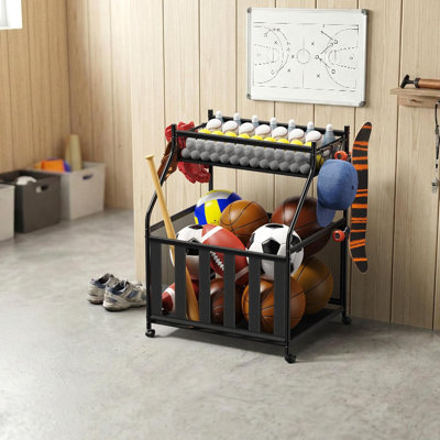 Garage Sports Equipment Organizer With Wheels,Black