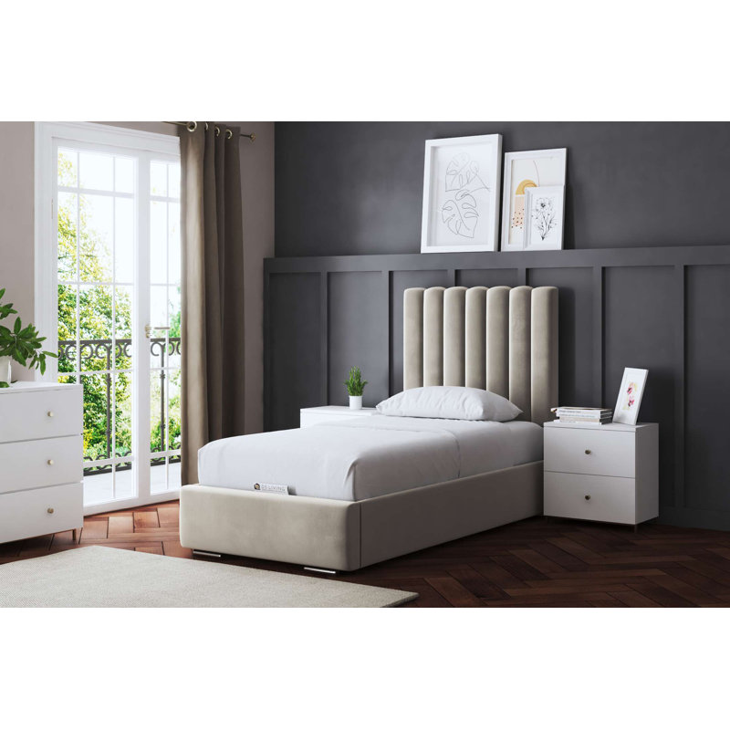  Panel Ottoman Bed with Headboard, Single (3'), Beige