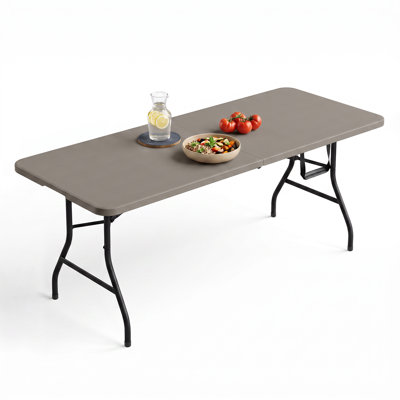 Table pliante en plastique de 1,83 m (6 pi), robuste, capacité de 227 kg (500 lb), portable et utilitaire, avec poignée de transport, plateau en PEHD imperméable pour fêtes, pique-niques, camping et événements commerciaux à l'intérieur et à l'extérieur.