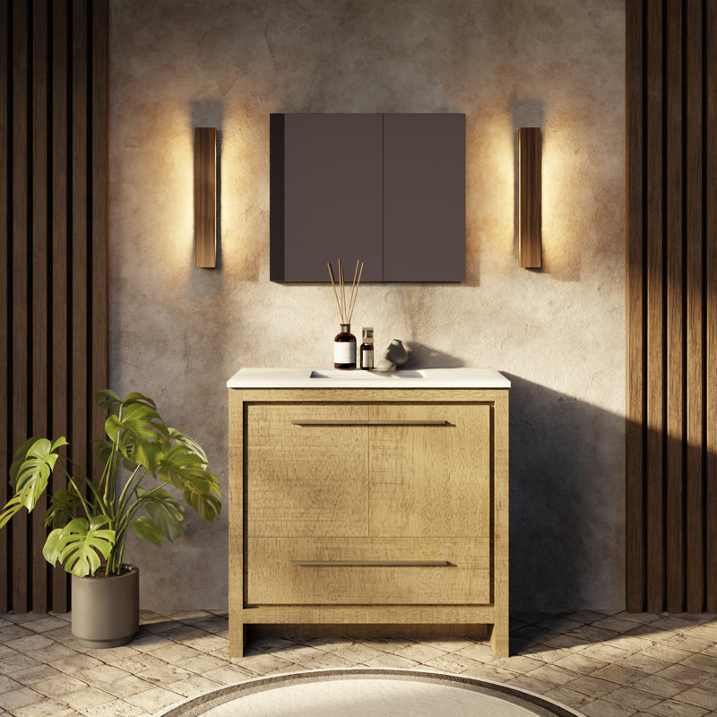 Lafarre 36" Single Bathroom Vanity Set, Rustic Acacia, White Cultured Marble