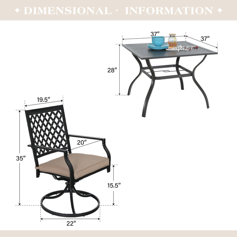 Ensemble de salle à manger pour 4 personnes 37 "avec coussins et parasol Leonard Square