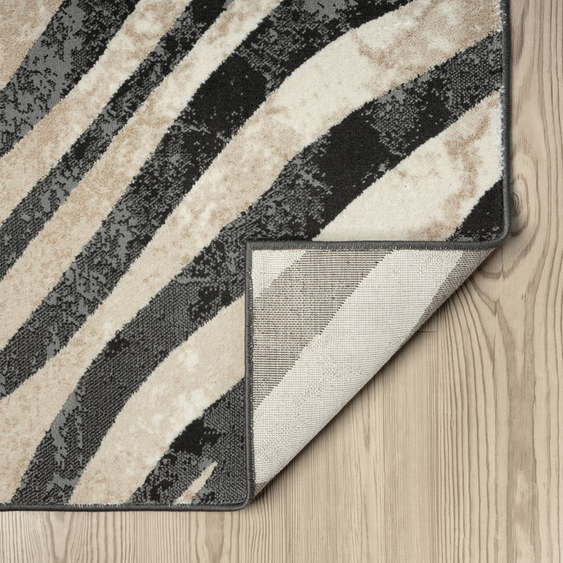 Abani Rugs TER160A Beige Black Diagonal Zebra Pattern Area Rug, Rectangle 4' x 6'