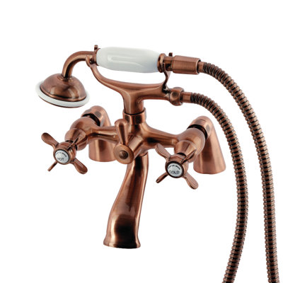 Robinet de baignoire sur pattes à 3 poignées et 2 poignées à fixation sur le comptoir avec douche à main Kingston Brass Essex