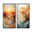 «Orange Bold Waterfall Sunrise I», ensemble de 2 reproductions d'art abstrait-102577001-102576995