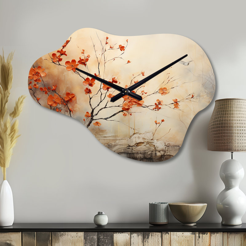 Érable érable incandescent I - horloge murale en métal érable, impression horloge asymétrique pêche, Petit