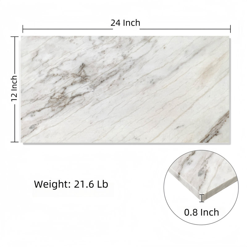12*24 Carrara Marble, Marble, Marble, For Wall And Floor, Polished Marble Tile, 1 Box 4 Pcs, White/Natural